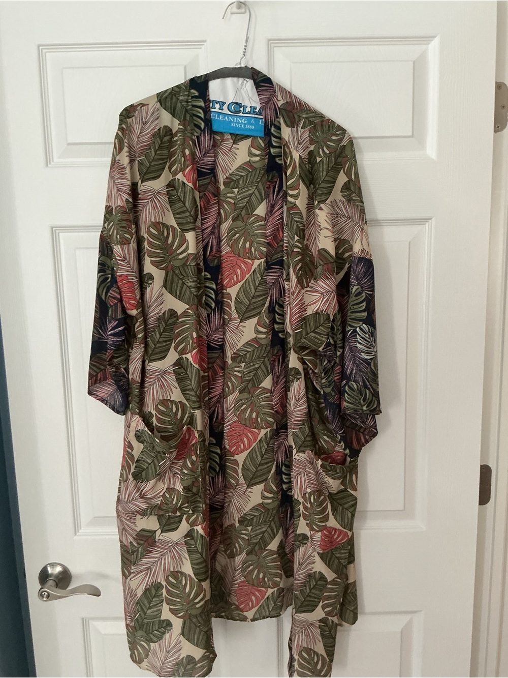Women’s Tropical Leaf Swim Cover-Up Kimono - Olive Green